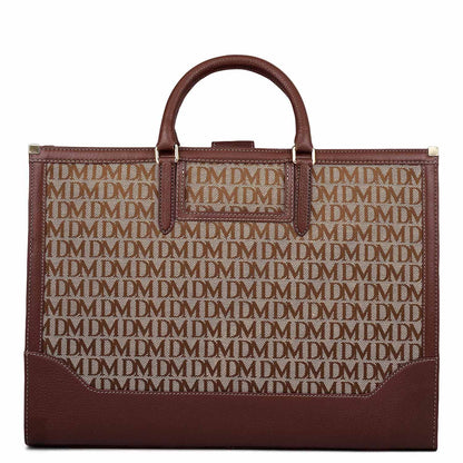 Medium Canvas Wax Leather Book Tote - Beige & Espresso