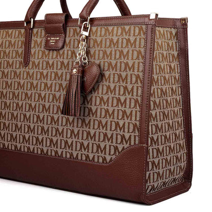 Medium Canvas Wax Leather Book Tote - Beige & Espresso