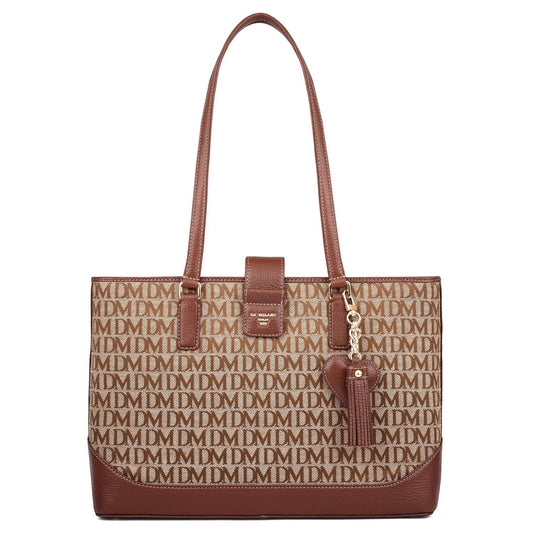 Medium Canvas Wax Leather Shoulder Bag - Beige & Espresso