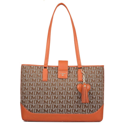 Medium Canvas Wax Leather Shoulder Bag - Beige & Orange