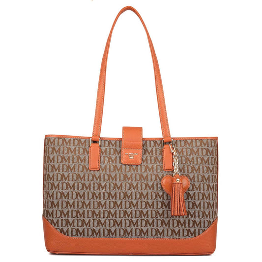 Medium Canvas Wax Leather Shoulder Bag - Beige & Orange