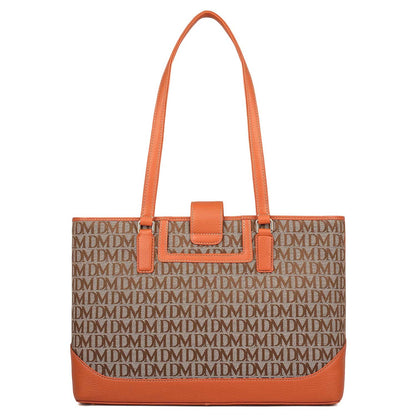 Medium Canvas Wax Leather Shoulder Bag - Beige & Orange