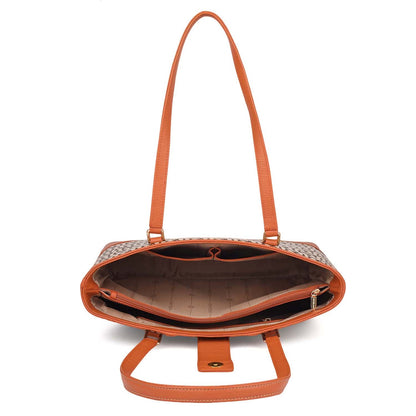 Medium Canvas Wax Leather Shoulder Bag - Beige & Orange