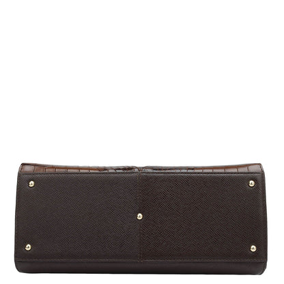 Medium Croco Franzy Leather Satchel - Brown