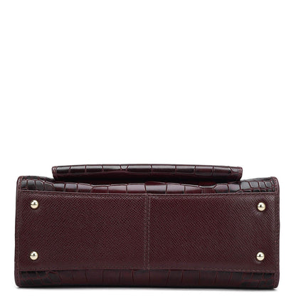 Small Croco Leather Satchel - Wine