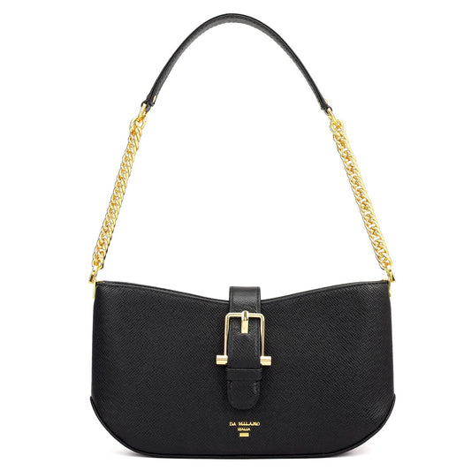 Small Franzy Leather Baguette - Black