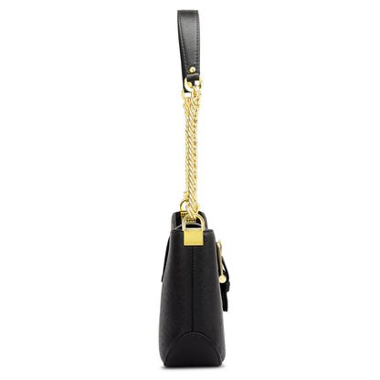 Small Franzy Leather Baguette - Black