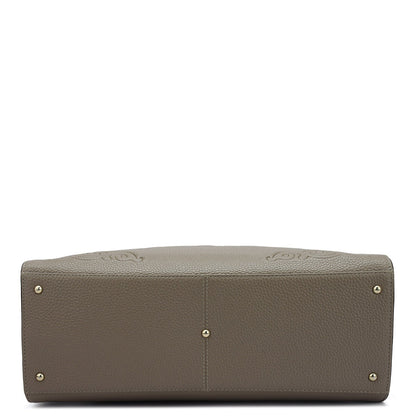 Medium Wax Leather Book Tote - Greyish Taupe