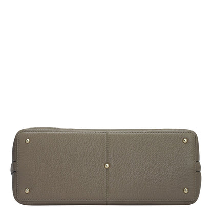 Medium Wax Leather Tote - Greyish Taupe