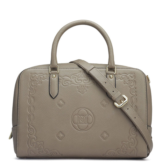 Medium Wax Leather Satchel - Greyish Taupe