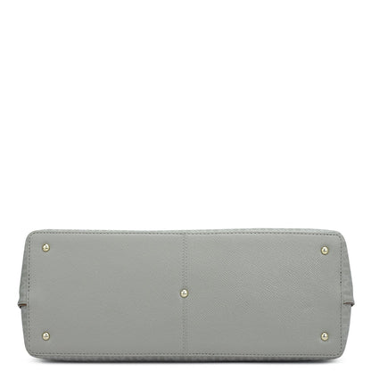 Large Monogram Leather Tote - Stone Grey