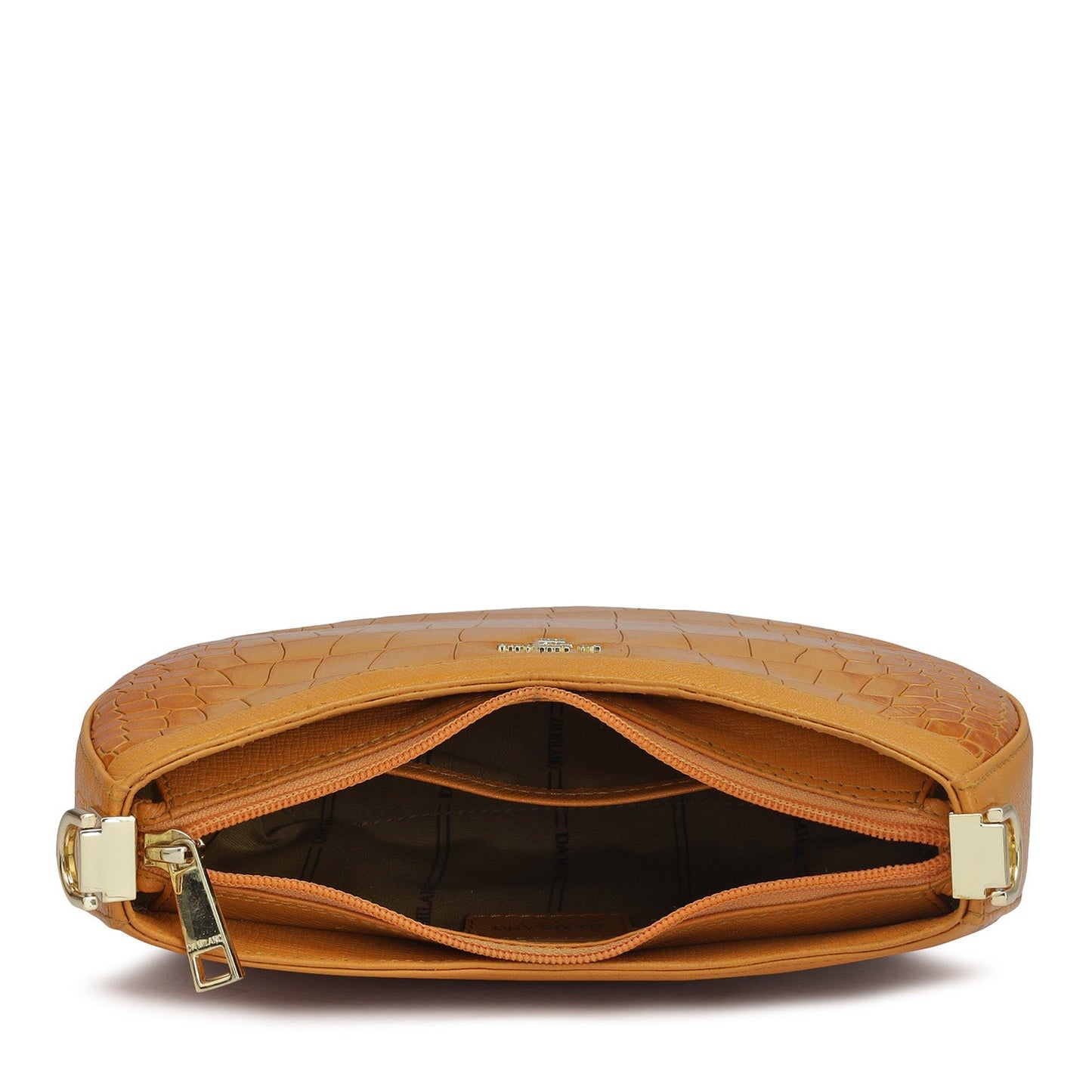 Small Croco Leather Baguette - Flame