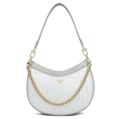 Small Croco Leather Baguette - Pearl
