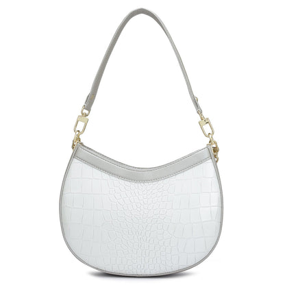 Small Croco Leather Baguette - Pearl