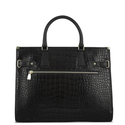 Large Croco Franzy Leather Satchel - Black
