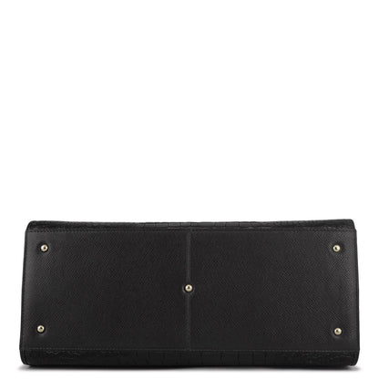 Large Croco Franzy Leather Satchel - Black