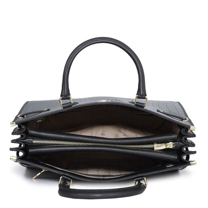 Large Croco Franzy Leather Satchel - Black