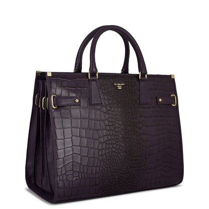 Large Croco Franzy Leather Satchel - Grapevine