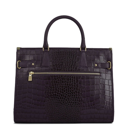 Large Croco Franzy Leather Satchel - Grapevine