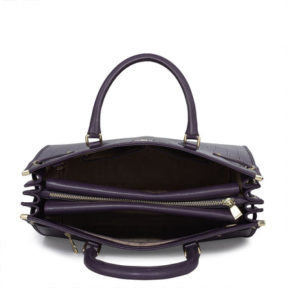 Large Croco Franzy Leather Satchel - Grapevine