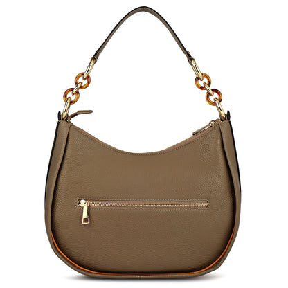 Medium Wax Leather Hobo - Greyish Taupe