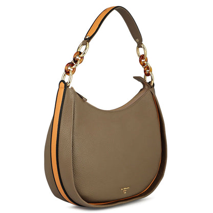 Medium Wax Leather Hobo - Greyish Taupe
