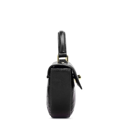 Small Croco Leather Satchel - Black