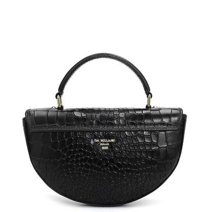 Small Croco Leather Satchel - Black