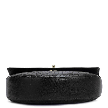 Small Croco Leather Satchel - Black