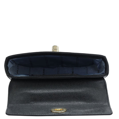 Small Croco Leather Satchel - Black