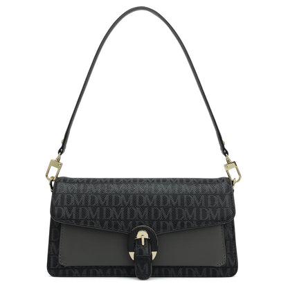 Small Monogram Plain Leather Baguette  - Black