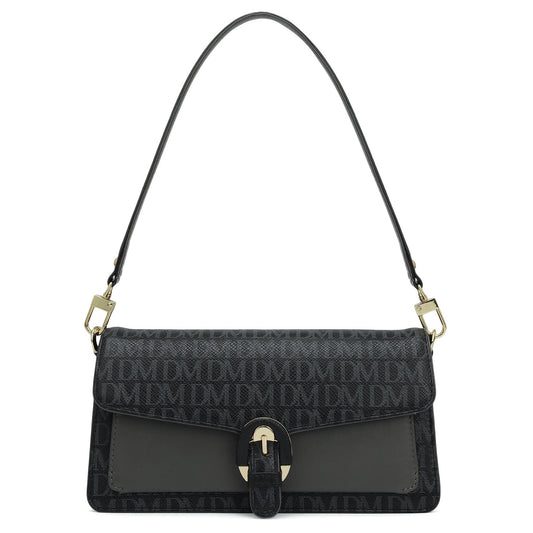 Small Monogram Plain Leather Baguette  - Black
