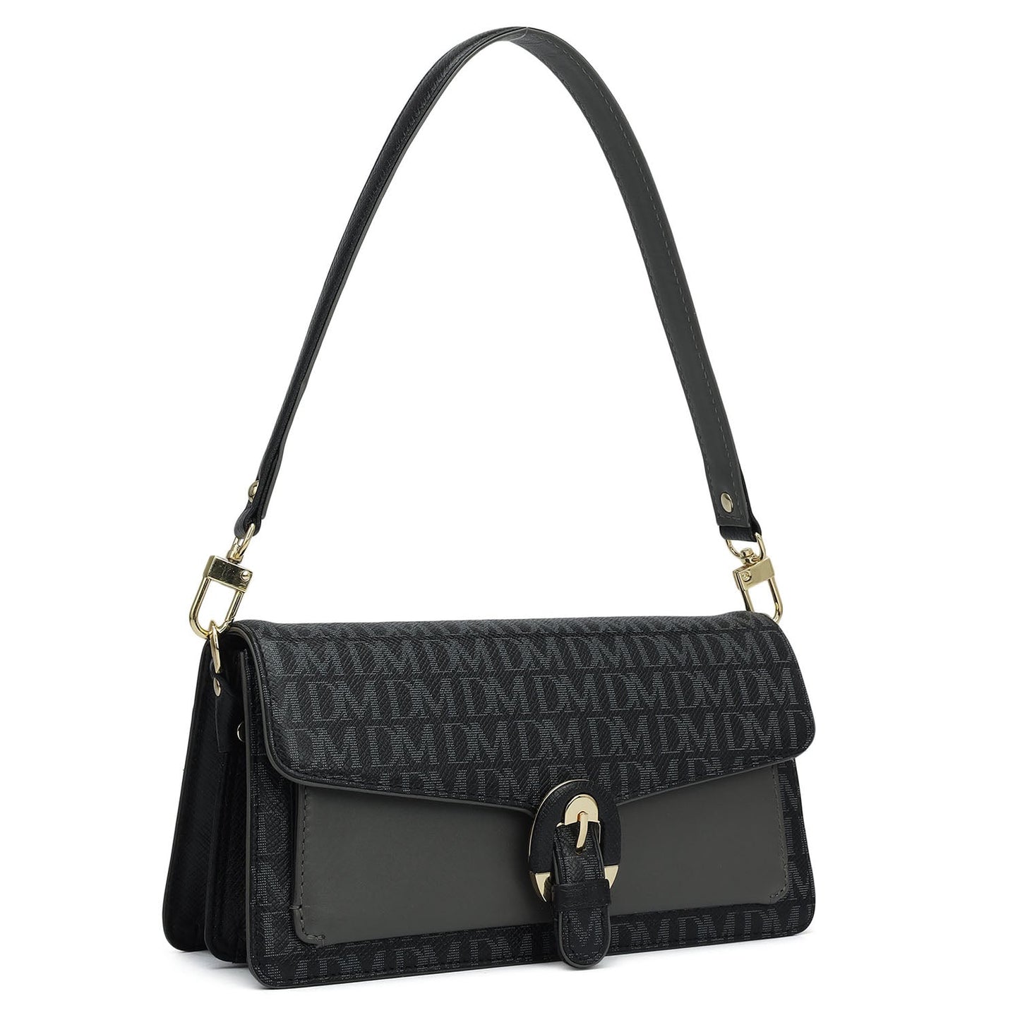 Small Monogram Plain Leather Baguette  - Black