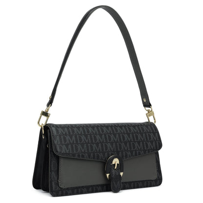 Small Monogram Plain Leather Baguette  - Black