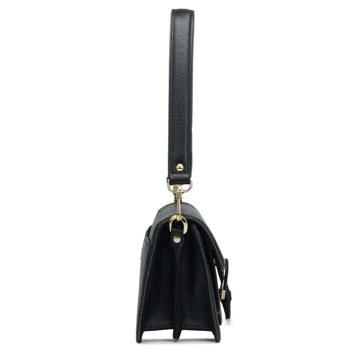 Small Monogram Plain Leather Baguette  - Black