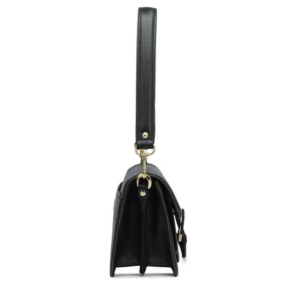 Small Monogram Plain Leather Baguette  - Black