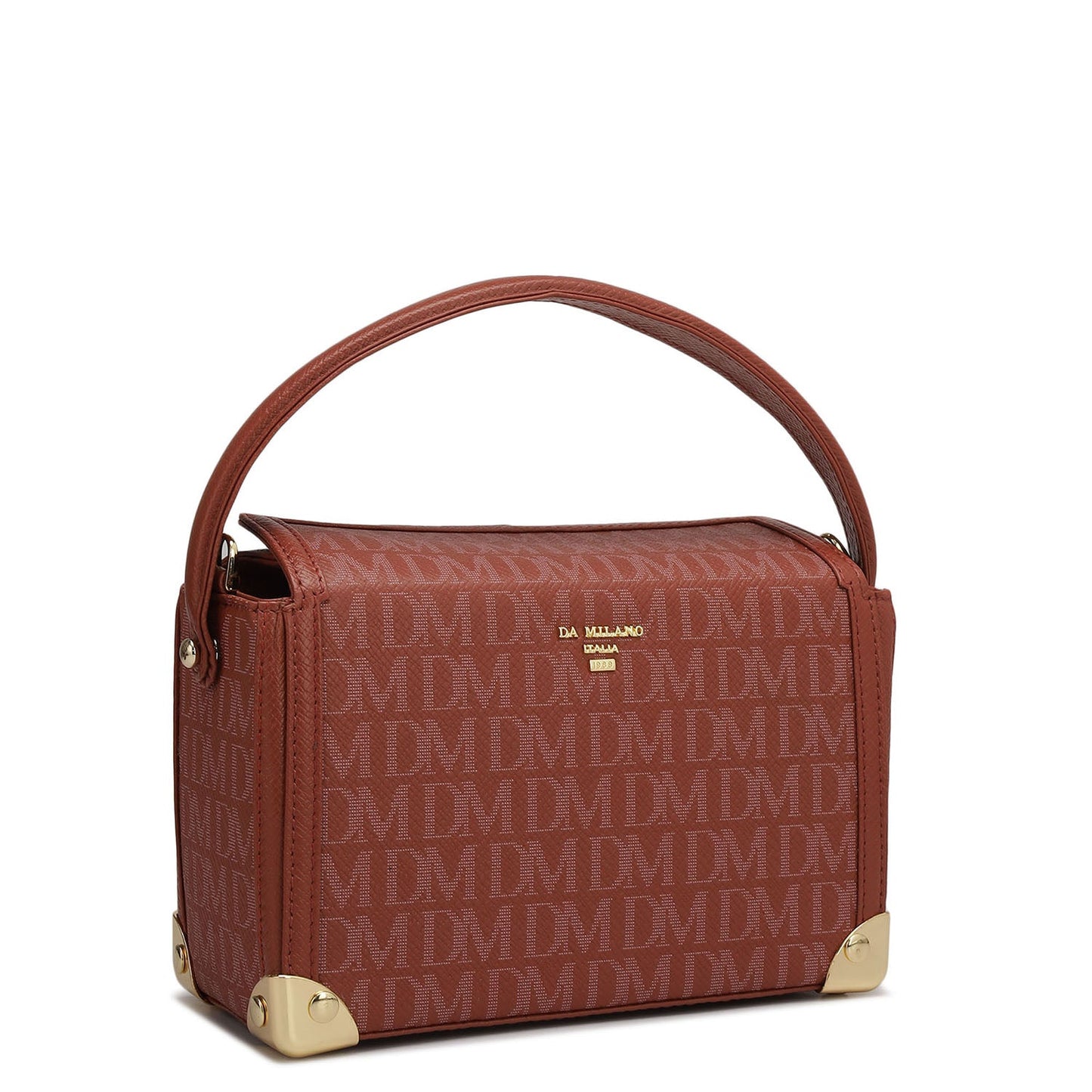 Small Monogram Leather Satchel - Brick