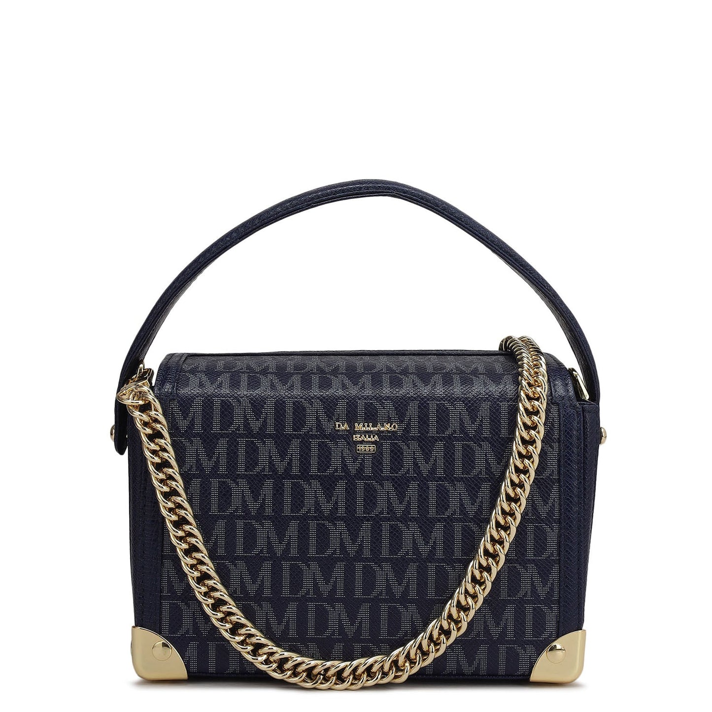 Small Monogram Leather Satchel - Ink Blue