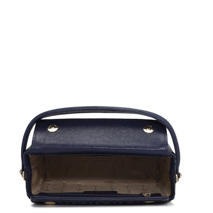 Small Monogram Leather Satchel - Ink Blue