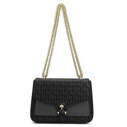 Small Monogram Plain Leather Shoulder Bag - Black
