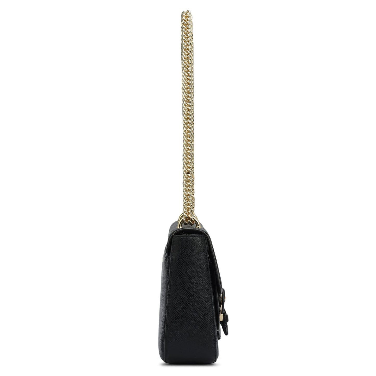 Small Monogram Plain Leather Shoulder Bag - Black