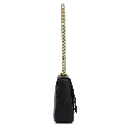 Small Monogram Plain Leather Shoulder Bag - Black