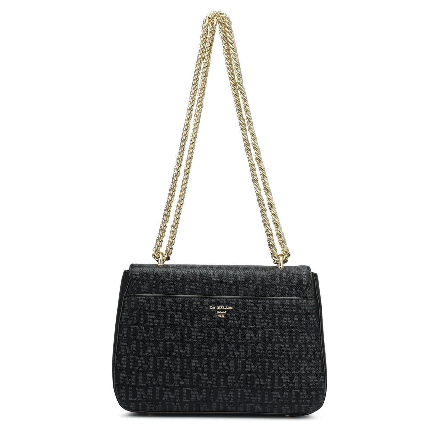 Small Monogram Plain Leather Shoulder Bag - Black