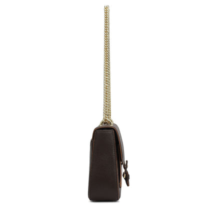 Small Monogram Plain Leather Shoulder Bag - Chocolate