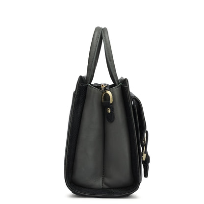 Small Monogram Plain Leather Satchel - Black