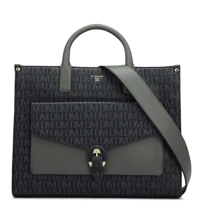Medium Monogram Plain Leather Satchel - Black