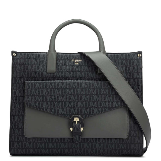 Medium Monogram Plain Leather Satchel - Black