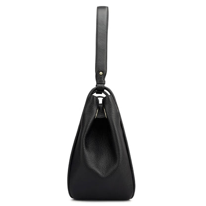 Medium Wax Leather Hobo - Black