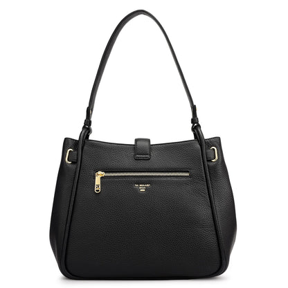 Medium Wax Leather Hobo - Black