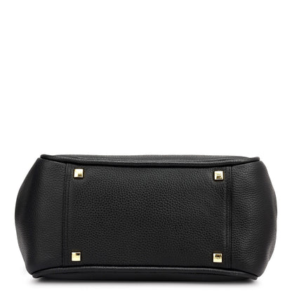 Medium Wax Leather Hobo - Black